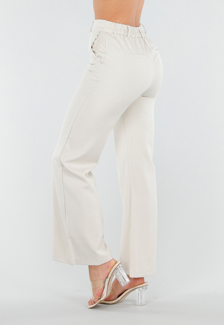 Beige Flared Pantalon met Elastische Tailleband
