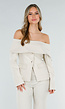 Beige Off Shoulder Blazer met Goudkleurige Knopen