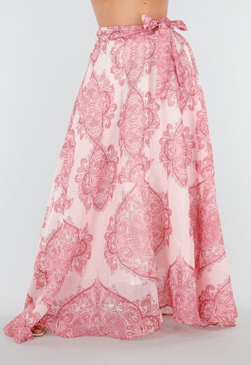 Roze Maxi Rok met Paisley Print