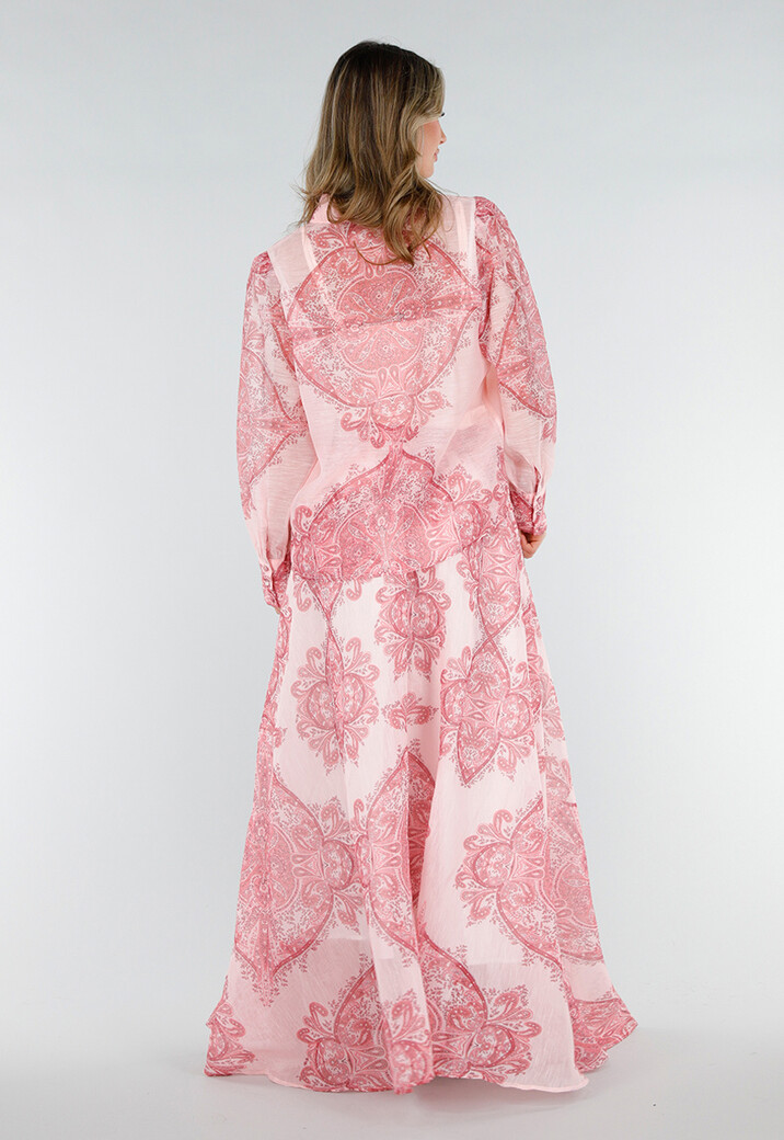 Roze Blouse met Paisley Print en Knopen