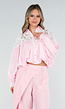Roze Gestreepte Cropped Blouse met Kant