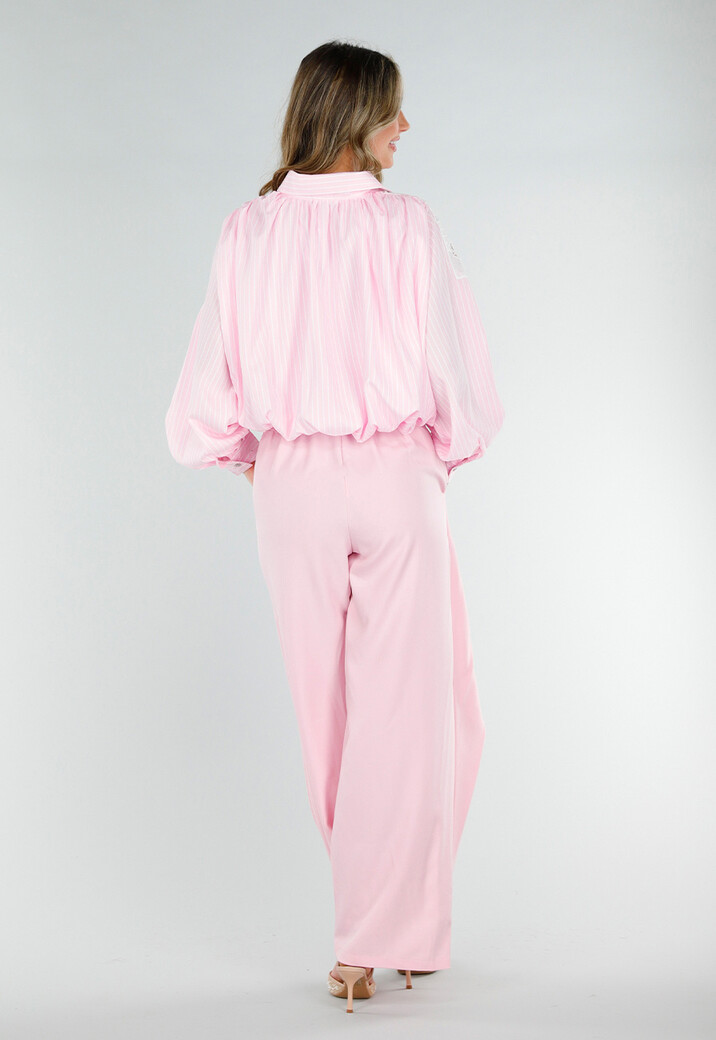 Roze Gestreepte Cropped Blouse met Kant