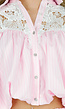 Roze Gestreepte Cropped Blouse met Kant