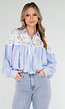 Blauwe Gestreepte Cropped Blouse met Kant