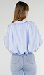 Blauwe Gestreepte Cropped Blouse met Kant
