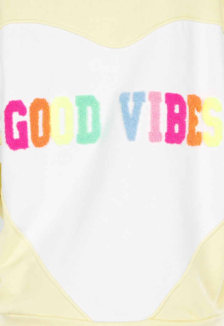Gele Sweater met Good Vibes Print op Rug
