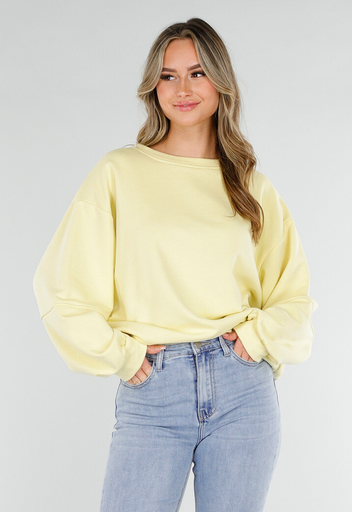 Gele Sweater met Good Vibes Print op Rug