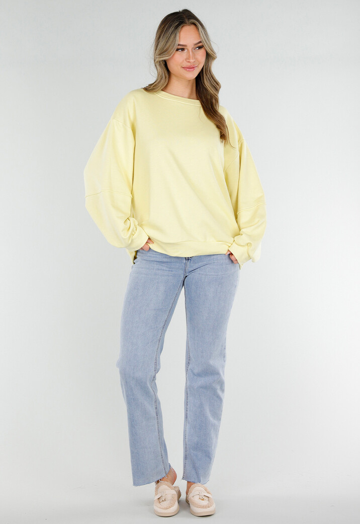 Gele Sweater met Good Vibes Print op Rug