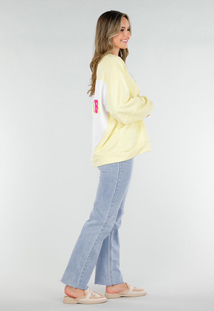 Gele Sweater met Good Vibes Print op Rug