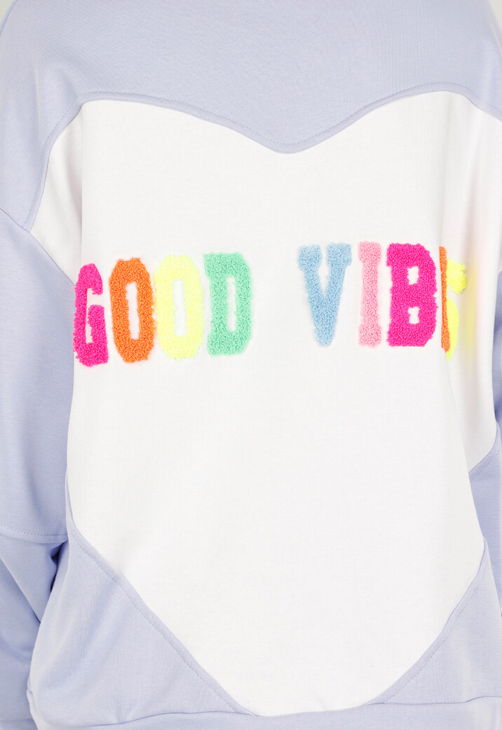 Blauwe Sweater met Good Vibes Print op Rug