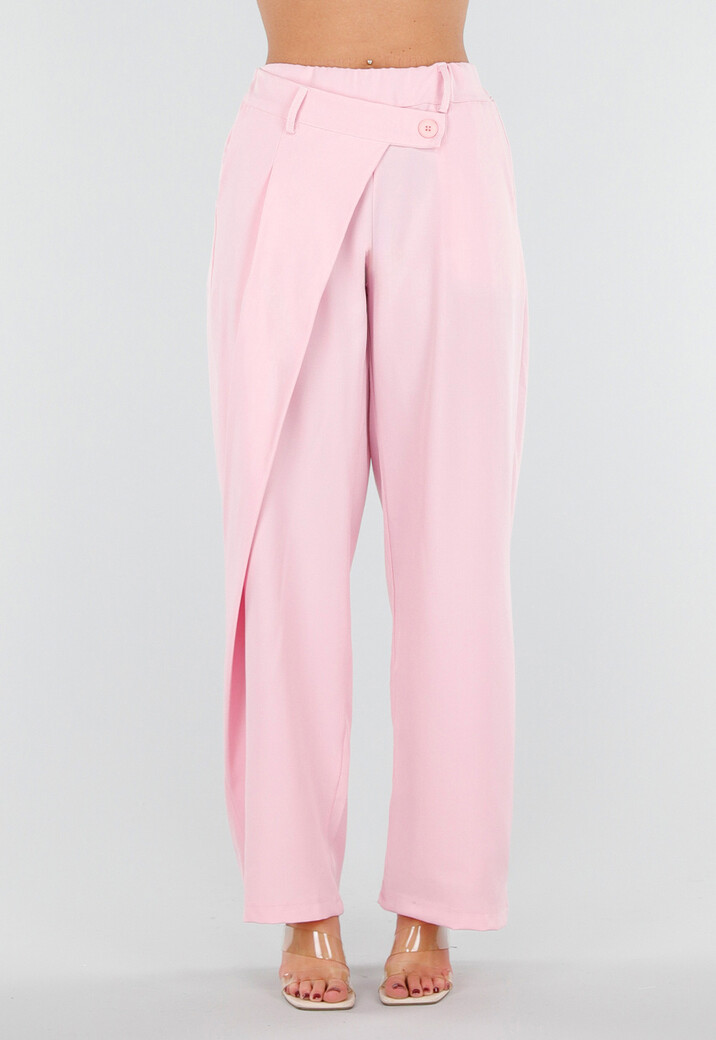 Roze Barrel Overslag Broek met Plooien en Stretchband