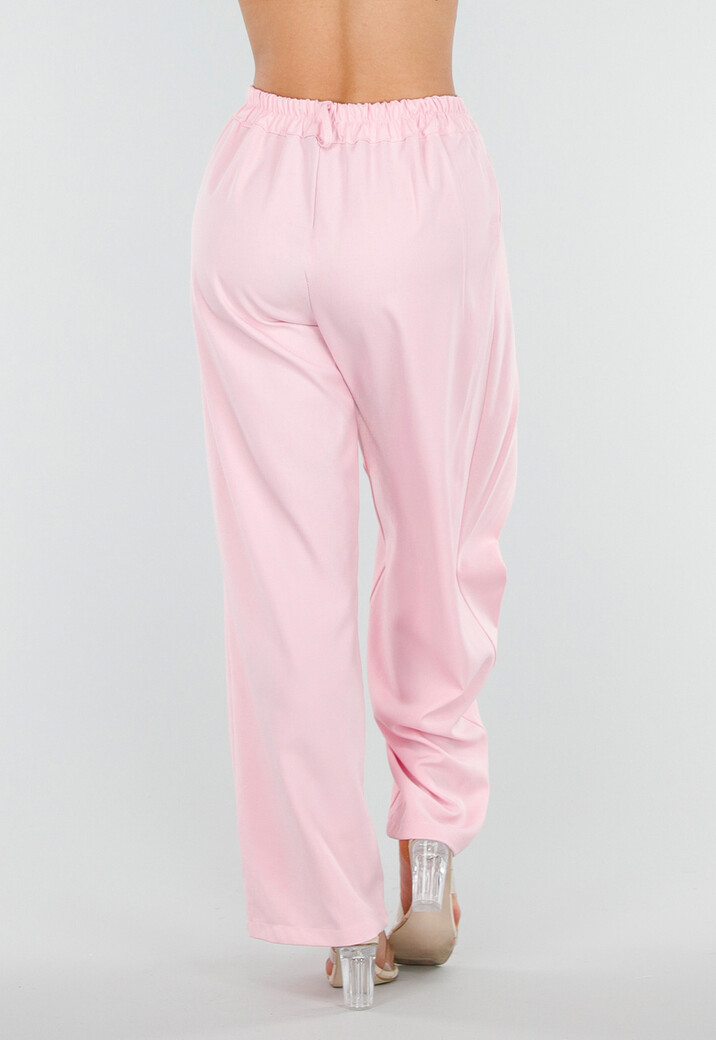 Roze Barrel Overslag Broek met Plooien en Stretchband