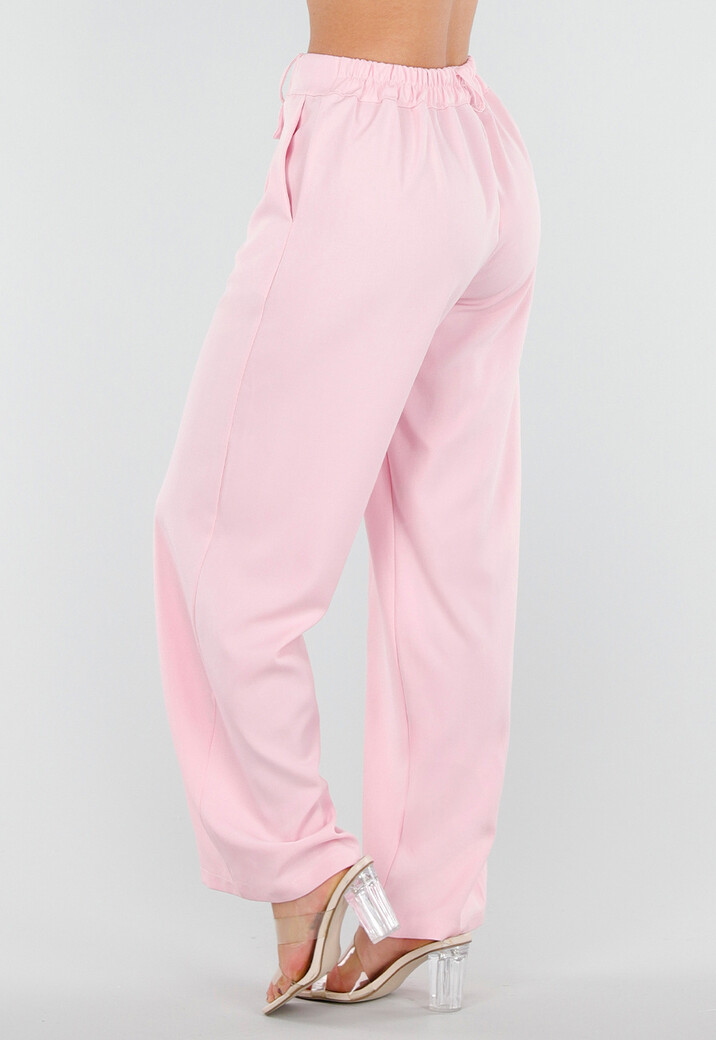 Roze Barrel Overslag Broek met Plooien en Stretchband