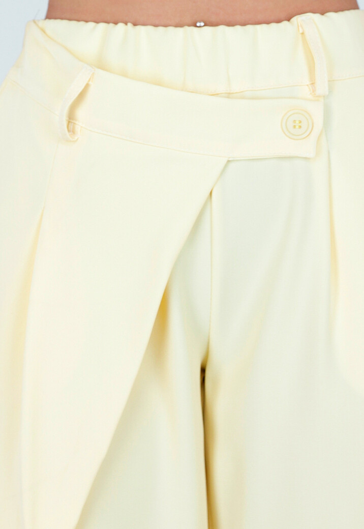 Butter Yellow Barrel Overslag Broek met Plooien en Stretchband