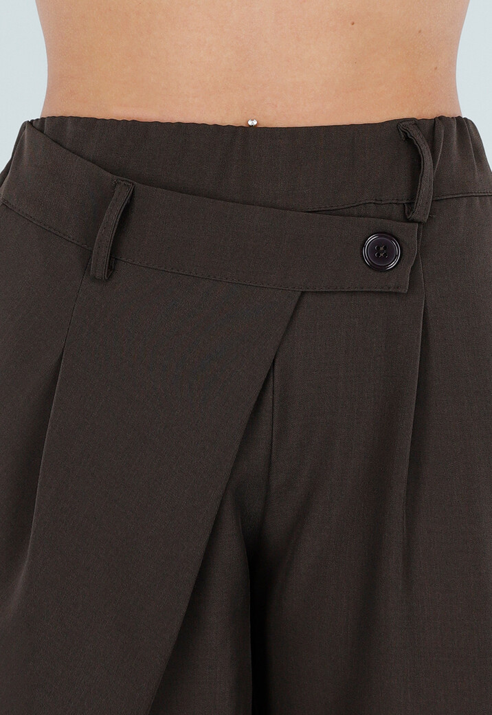 Bruine Barrel Overslag Broek met Plooien en Stretchband