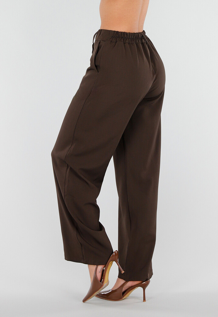 Bruine Barrel Overslag Broek met Plooien en Stretchband