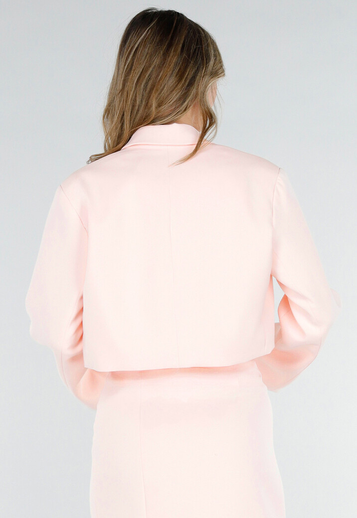 Lichtroze Cropped Blazer met Strass Knopen