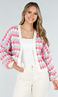 Gebreid Vest met Roze en Blauwe Ruitprint