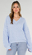 Lichtblauwe Gebreide Trui met V Hals