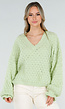 Mintgroene Gebreide Trui met V Hals