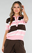 Gestreepte Gebreide Polo Top in Roze en Bruin