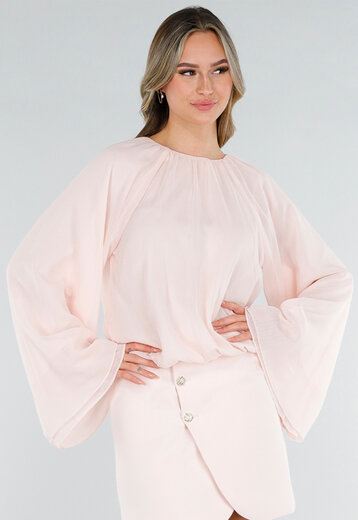 Lichtroze Blouse met Wijde Mouwen