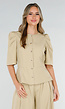Beige Top met Pofmouwen en Knopen
