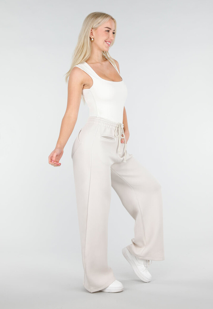 Beige Barrel Fleece Joggingbroek met Trekkoord en Stretch