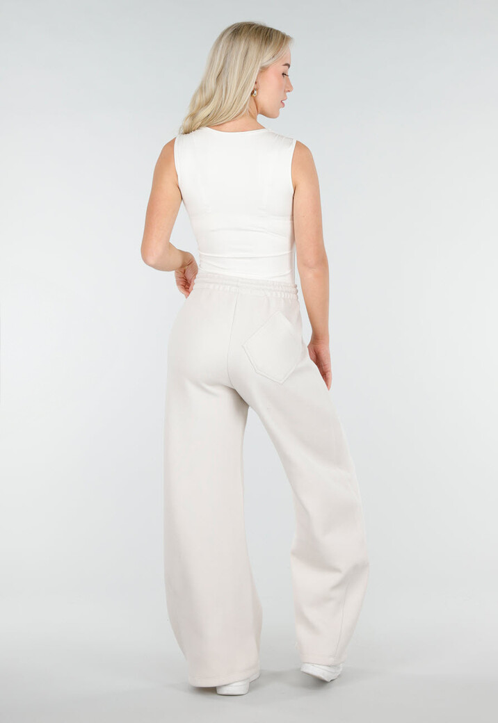 Beige Barrel Fleece Joggingbroek met Trekkoord en Stretch