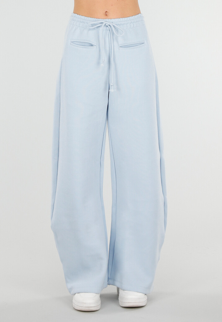 Lichtblauwe Barrel Fleece Joggingbroek met Trekkoord en Stretch