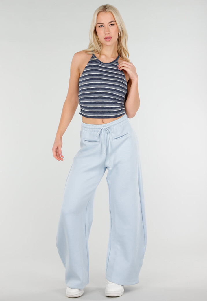 Lichtblauwe Barrel Fleece Joggingbroek met Trekkoord en Stretch