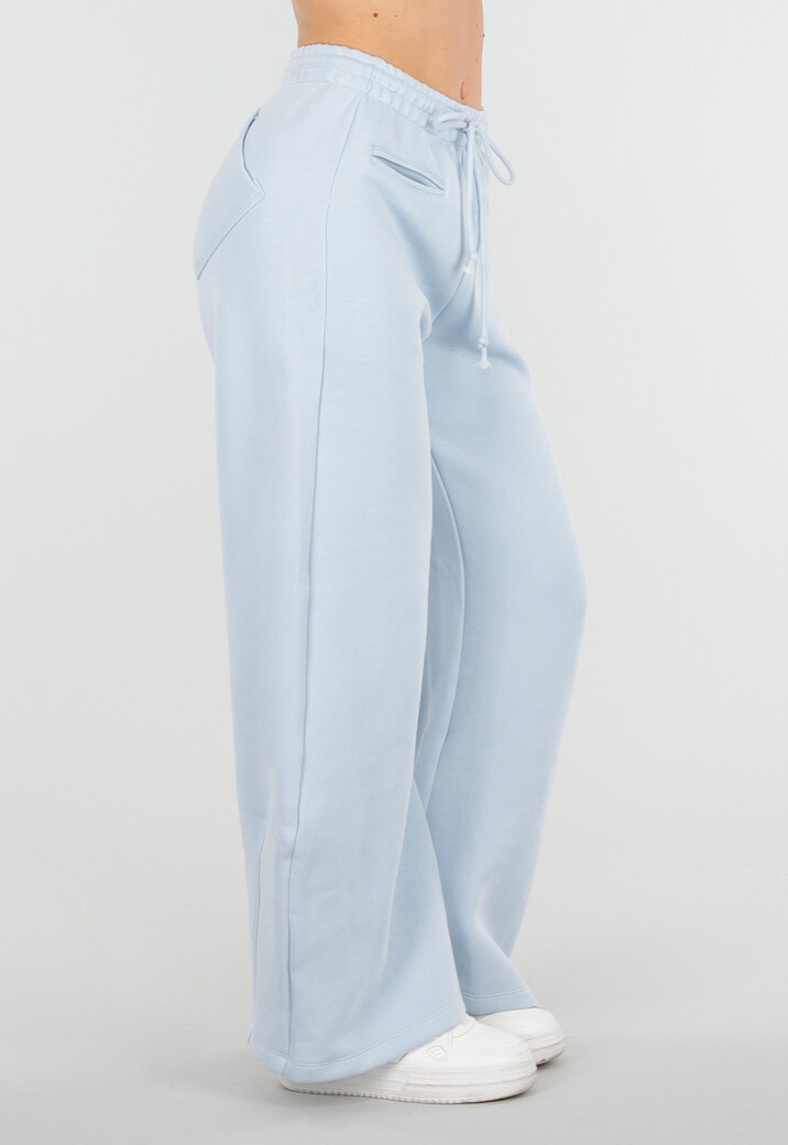 Lichtblauwe Barrel Fleece Joggingbroek met Trekkoord en Stretch