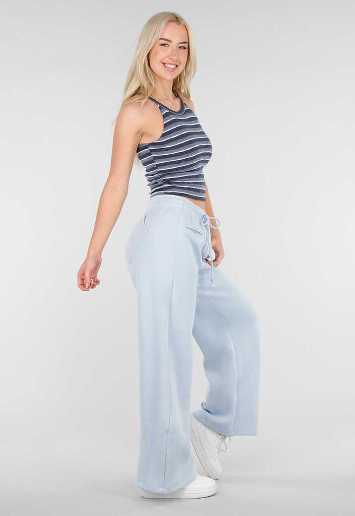 Lichtblauwe Barrel Fleece Joggingbroek met Trekkoord en Stretch
