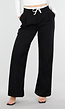 Zwarte Wide Leg Broek met Witte Tailleband en Strikdetail