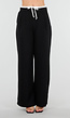 Zwarte Wide Leg Broek met Witte Tailleband en Strikdetail