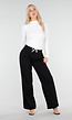Zwarte Wide Leg Broek met Witte Tailleband en Strikdetail