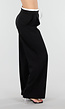 Zwarte Wide Leg Broek met Witte Tailleband en Strikdetail
