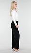 Zwarte Wide Leg Broek met Witte Tailleband en Strikdetail