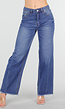 Blauwe High Waist Wide Leg Jeans met Subtiele Wassing en Rafelige Zoom