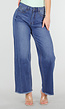 Blauwe High Waist Wide Leg Jeans met Subtiele Wassing en Rafelige Zoom
