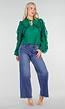 Blauwe High Waist Wide Leg Jeans met Subtiele Wassing en Rafelige Zoom