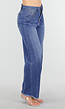 Blauwe High Waist Wide Leg Jeans met Subtiele Wassing en Rafelige Zoom