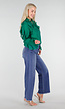 Blauwe High Waist Wide Leg Jeans met Subtiele Wassing en Rafelige Zoom