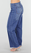 Blauwe High Waist Wide Leg Jeans met Subtiele Wassing en Rafelige Zoom