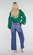 Blauwe High Waist Wide Leg Jeans met Subtiele Wassing en Rafelige Zoom