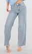 Lichtblauwe High Waist Wide Leg Jeans met Rafelige Onderkant