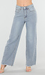 Lichtblauwe High Waist Wide Leg Jeans met Rafelige Onderkant