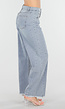 Lichtblauwe High Waist Wide Leg Jeans met Rafelige Onderkant