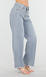 Lichtblauwe High Waist Wide Leg Jeans met Rafelige Onderkant