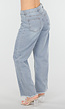 Lichtblauwe High Waist Wide Leg Jeans met Rafelige Onderkant